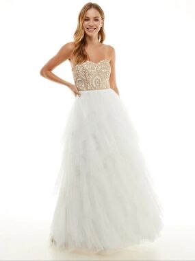 Size 1 "Say Yes to the Prom" Juniors' Embellished Strapless Cascade Gown